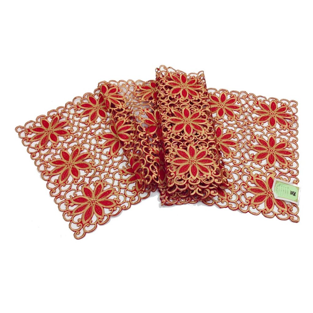 NWT Broderie Cutwork Collection Embroidered Poinsettia Cutwork Table Runner